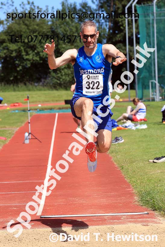 Mens long jump, 2024 NE Masters Track and Field Champs., Monkton Stadium, Jarrow.  Photo: David T. Hewitson/Sports for All Pics